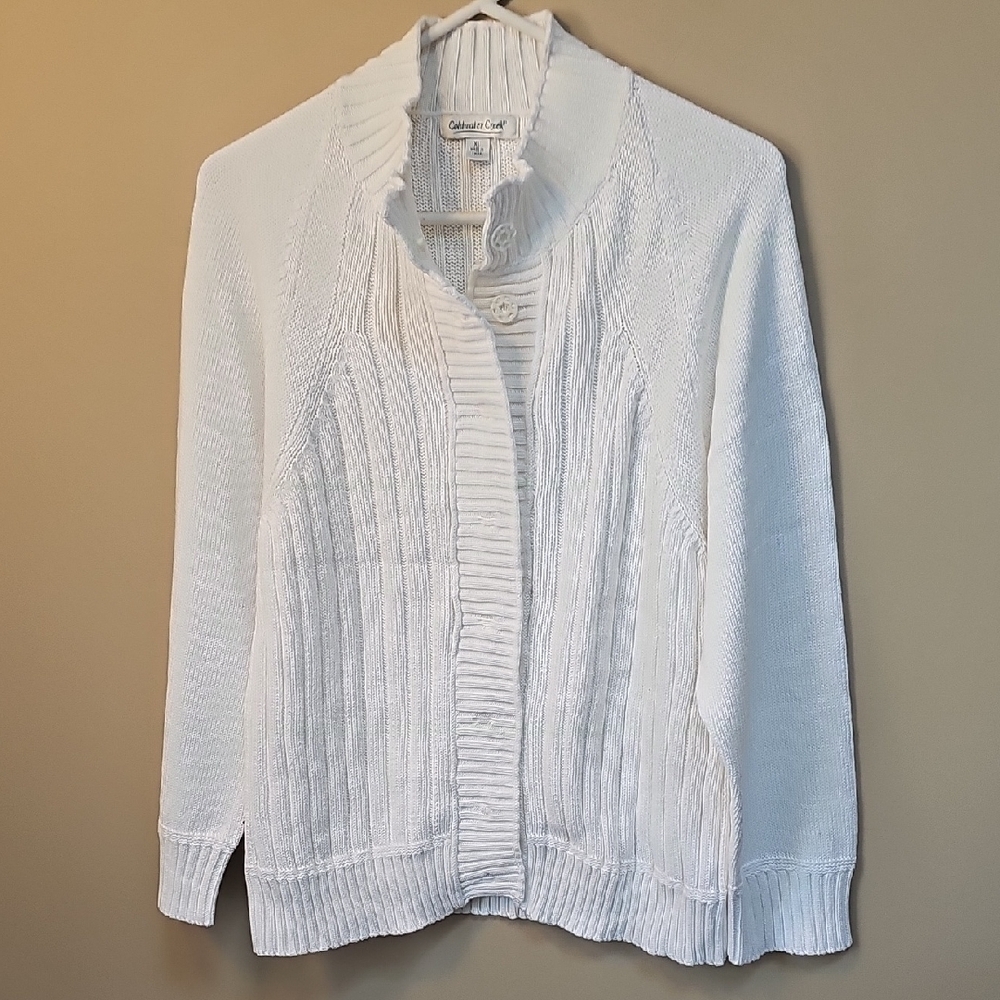 Coldwater Creek White Cable-Texture Cardigan Sweater 100% Cotton